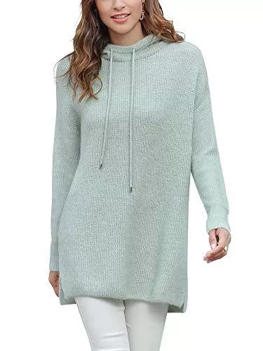 Woolen Bloom Pullover & Strickmode Woolen Bloom Damen Lange Stricken Hoodie Sweatshirt Langarm Solide Farbe Lose Fit Kapuzenpullover Seite Split Sportliche Lässige Pullover Strickpullover