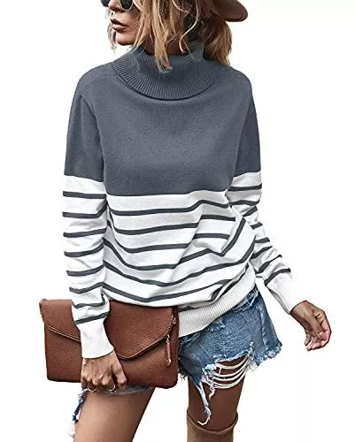 Krisimil Pullover & Strickmode Krisimil Damen Casual Rollkragen Langarm Loser Patchwork Pullover Strick Pullover