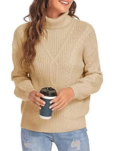 Venukiss Pullover & Strickmode Venukiss Damen Strickpullover Oversize Pullover Grobstrickpullover Sweatshirt Langarmshirt Rollkragen Casual Winter Kleid Übergroß Top