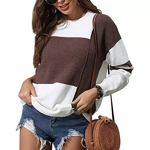 Hormtaer Pullover & Strickmode Hormtaer Pullover Damen Winter Pulli Casual Rundhals Strickpullover Colorblock Langarm Oberteile Sweatshirts