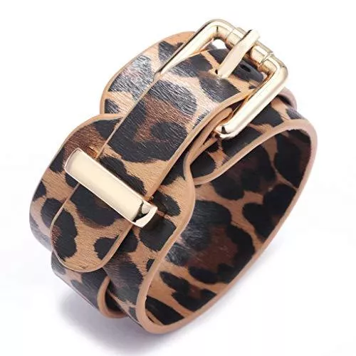 RWX Schmuck RWX Modische Frauen-Leder-Armband, Einstellbares Armband, Für Kreative Geschenke Der Frauen, Länge 26,5 cm / 10.43in (Color : Leopard Print)