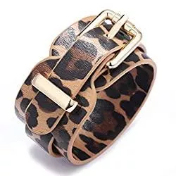 RWX Schmuck RWX Modische Frauen-Leder-Armband, Einstellbares Armband, Für Kreative Geschenke Der Frauen, Länge 26,5 cm / 10.43in (Color : Leopard Print)