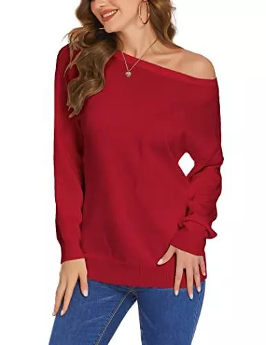 Beyove Pullover & Strickmode Beyove Damen Pullover Schulterfrei Oversize Strickpullover Elegant Herbst Winter Langarm Pulli Einfarbige Langarmshirt Strickpulli Casual Stricken Sweater Basic Oberteile