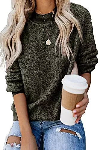 FANGJIN Pullover & Strickmode FANGJIN Damen Lose Rundhals Fleece Pullover Langarm Sweatshirt