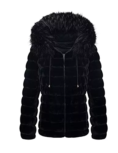 Geschallino Jacken Geschallino Damen Soft Kunstpelz Kapuzenjacke, 2 Taschen Kurzmantel, Outwear, warme flauschige Fleece-Tops für den Winter, Frühling