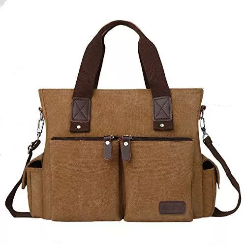Eshow Taschen & Rucksäcke Eshow Damen Umhängetasche Handtasche Canvas Segeltuch mit Handgriff Anti diebstahl Fächern Schwarz/Grau/Anthrazit zu Einkaufen spazieren (braun)