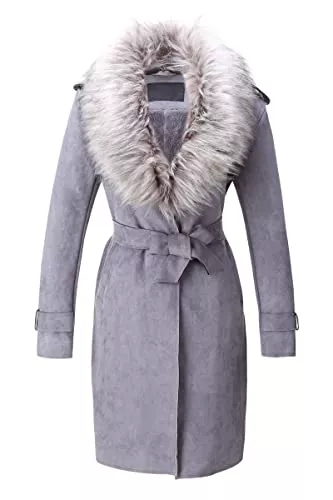 BELLIVERA Mäntel BELLIVERA Damen Kunstwildlederjacke Winter Warme Lange Strickjacke Parka Mantel mit Abnehmbarem Pelzkragen