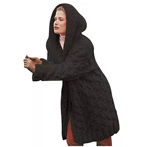 Kanpola Damen Sweatshirts Strickjacken Kanpola Winterjacke Damen Strickjacke Lang Kapuzenjacke Langarm Grobstrick Cardigan Herbst Winter Einfarbig Pullover mit Kapuze Lose Lässig Damenjacken Mantel