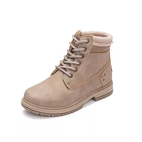 NEOKER Stiefel Winterschuhe Damen Stiefeletten Winterstiefel Gefüttert Kurzschaft Stiefel Warm Schneestiefel Ankle Combat Boots Khaki Grau Rosa 36-43 EU
