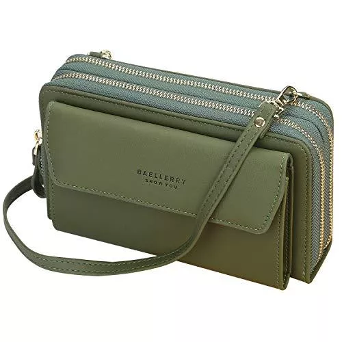 Yixuan LLC Taschen & Rucksäcke Yixuan Damen Schultertasche Handy Umhängetasche Handytasche zum Umhängen mit 2 Reißverschluss Beutel Damen Geldbörse Portemonnaie PU Leder Tasche Handytasche mit Kartenfächer Verstellbar Schultergurt