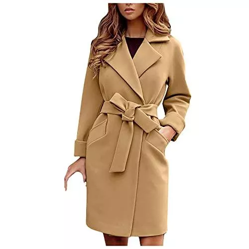 SumLeiter Mäntel Azruma Damen Boucle Wollmantel mit Gürtel Mode Revers Wolljacke elegant Winter warme mantel mode Vintage Wintermantel elegant Winterjacke mit Kapuze Warm übergangsmantel Outwear