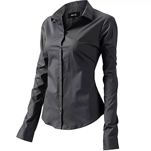 FLY HAWK Langarmblusen FLY HAWK Bluse Hemdbluse Damen Hemd Basic Kent-Kragen Elegant OL Work Slim Fit Langarm Stretch Formelle Hemden Größe 34 bis 52