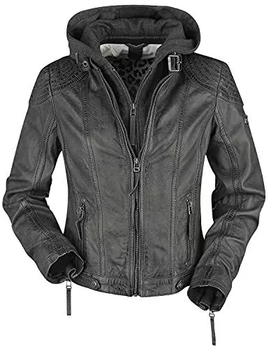 Gipsy Jacken & Westen Gipsy Damen Leder Bikerjacke mit Abnehmbarer Kapuze Cacey LEGV