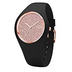 Ice-Watch Uhren Ice-Watch - ICE glitter Black Rose-Gold - Schwarze Damenuhr mit Silikonarmband - 001353 (Medium)