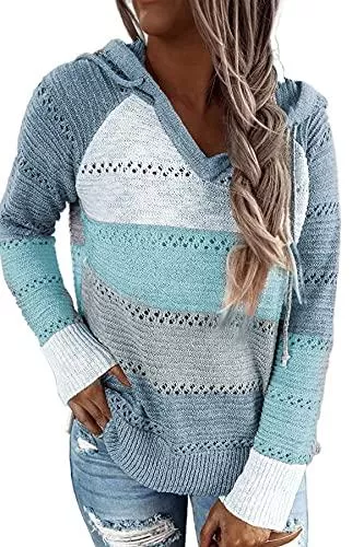 SMENG Pullover & Strickmode SMENG Damen Color Block Lace Triple Hoodies Streifen Pullover Langarm Tops