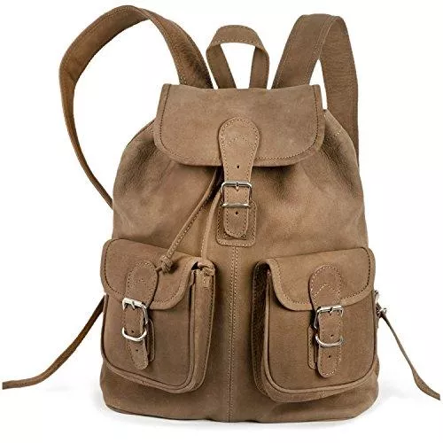 hamosons Taschen & Rucksäcke Mittel-Großer Lederrucksack/Cityrucksack Größe M aus Büffel-Leder, für Damen und Herren, Beige-Braun, Hamosons 559