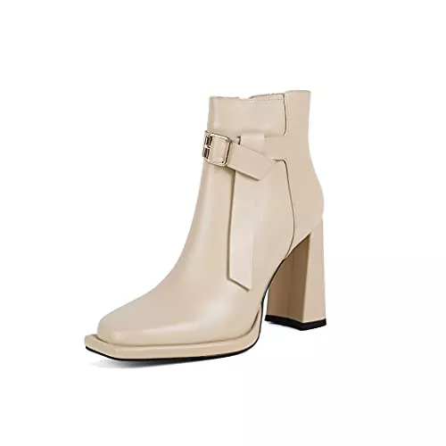 aanieshoeya Stiefel aanieshoeya Stiefeletten Damen Leder Kurzschaft Schnallen Ankle Boots Absatz Blockabsatz Herbst