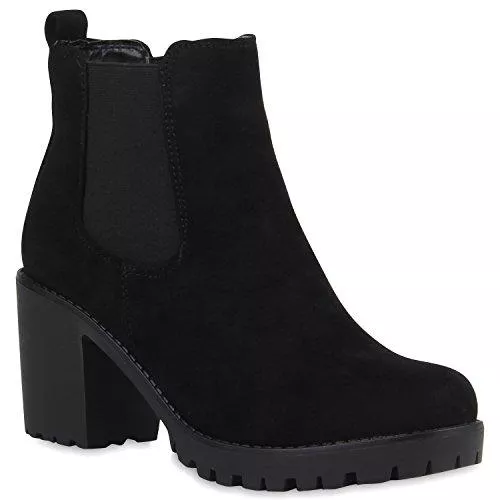 stiefelparadies Stiefel Stylische Damen Boots Stiefeletten Chelsea Boots Knöchelhohe Stiefel Zipper Leder-Optik Booties Schuhe 106118 Schwarz Schwarz