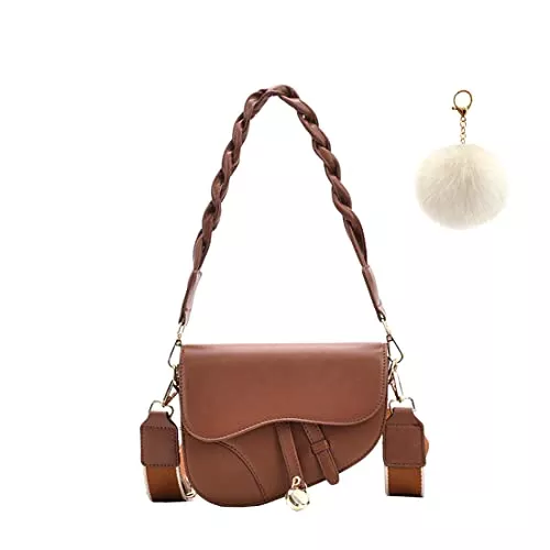 BLUEEE CHECKERS Taschen & Rucksäcke Umhängetasche Damen kleine,Retro Saddle Bag Damen mit 2 Schultergurte,Crossbody Bag,Frau Vintage Shoulder Handtasche Tragetasche Multifunktionstasche Geldbörse,Fashion Gifts für Frauen,Braun