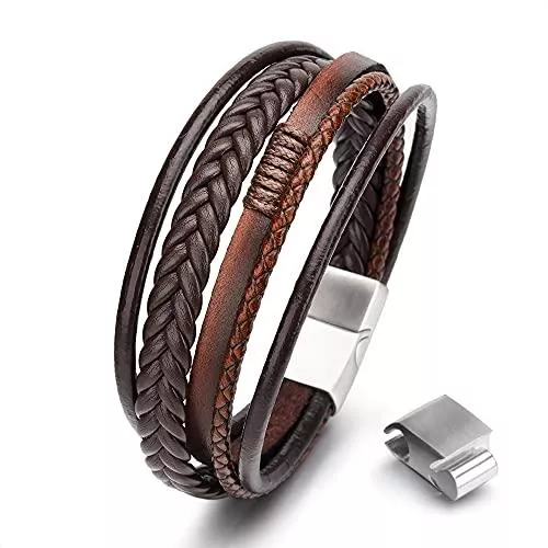 LES Schmuck LES | Premium Armband | Lederarmband für Herren | Edelstahl Magnetverschluss | Inklusive Etui | Tolles Geschenk für Männer