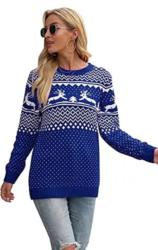 Hiistandd Pullover & Strickmode Hiistandd Damen Weihnachtspullover Winter Langarm Rundhals Pullover Gestrickte Jumper Sweatshirt