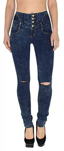 ESRA Jeans ESRA Damen High Waist Jeans Hose Risse am Knie Röhrenjeans Damen Jeanshose Skinny auch in Übergröße J22-R