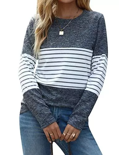 Blooming Jelly Pullover & Strickmode Blooming Jelly Frauen Damen Pullover Jumper Oberteil Gestreifte Streifen Bluse für Damen mit Reglan Ärmel & Ellenbogen Pads Casual Weart T Shirt Damen