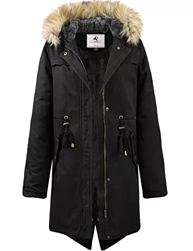 Uoiuxc Mäntel Uoiuxc Damen Langer winddichter Wintermantel Parka Jacke mit Fleecefutter und Kapuze
