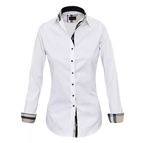 HEVENTON Langarmblusen HEVENTON Hemdbluse Elegante Business Damen Bluse Langarm in Weiß
