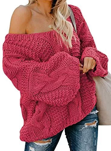 Aleumdr Pullover & Strickmode Aleumdr Strickpullover Damen Oversize Pullover Grobstrick Winterpullover Strickpulli Sweater lässig Outwear Casual elegant einfarbig S-XXL