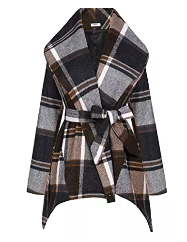 Parabler Mäntel Parabler Mantel Damen Kariert Wollmantel Wintermantel Frauen Karo Trenchcoat Elegant Winterjacke Übergangsmantel Ausgestellt S-XXL