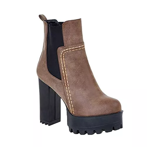 Qianliuk Stiefel Qianliuk Stiefeletten Damen Chelsea Boots Büro Karriere Slip-On Plüsch Gefüttert Wasserdicht Formale Lederstiefel Hochzeit Bequem