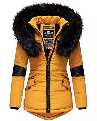 Navahoo Jacken Navahoo Damen Winter Jacke Parka Trend Kurzmantel Mega Fellkragen Kapuze Warm NRVA