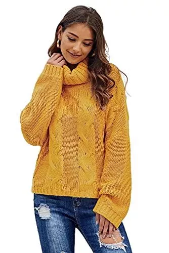 QAKEHU Pullover & Strickmode QAKEHU Langarm Damen Strickpullover Oversize Pullover Grobstrickpullover Sweatshirt Langarmshirt Rollkragen Casual Winter Kleid Übergroß Top S-XXL