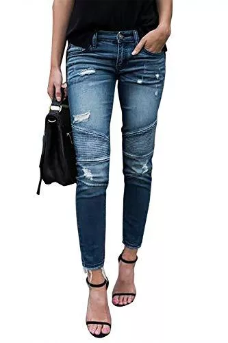 YIIYIDATON Jeans YIIYIDATON Jeans Damen Boyfriend Destroyed Jeans Jeanshosen Skinny Slim Fit Lässige Strecken Röhrenjeans Schlank Stylische Jeans Zerrissene Hose mit Löchern