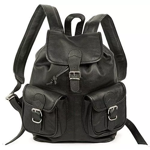 hamosons Taschen & Rucksäcke Mittel-Großer Lederrucksack Cityrucksack Größe M aus Nappa-Leder, für Damen und Herren, Schwarz, Hamosons 559
