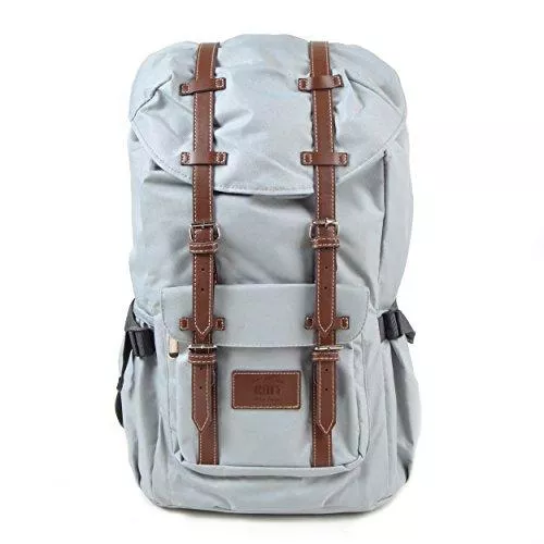 Ocean 5 Taschen & Rucksäcke Großer Laptop-Rucksack für 17 Zoll, Damen und Herren, 22L Vintage Backpack - Montreal - lässiger Unisex Retro Tagesrucksack, Hellgrau/rote Streifen