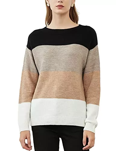 Woolen Bloom Pullover & Strickmode Woolen Bloom Damen Lässiger Farbblock Strickpullover Oberteile Strick Oversize Gestreift Pullover Rundhals Pulli langärmeligem übergroßen Sweater Sweatshirt Herbst Winter