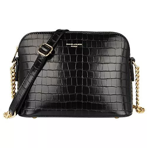 David Jones Taschen & Rucksäcke David Jones - Damen Kleine Umhängetasche - Krokodil Lackleder Feste Schultertasche - Kette Schulterriemen Abendtasche - Reißverschluss Handtasche - City Clutch Party Zip Crossbody Bag Mode - Schwarz