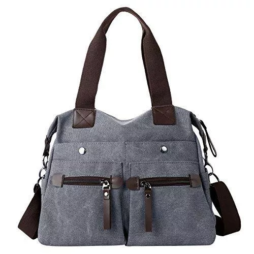 Eshow Taschen & Rucksäcke Eshow Damen Umhängetasche Handtasche Schultertasche Canvas Segeltuch mit Handgriff Anti diebstahl Fächern Anthrazit zu Einkaufen spazieren