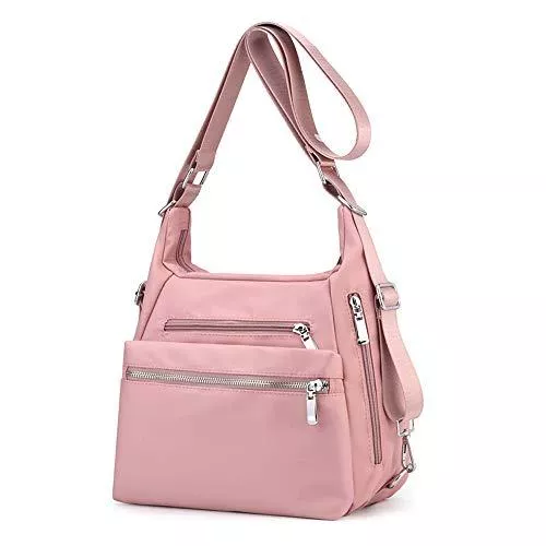 YANAIER Taschen & Rucksäcke Damen Schultertasche Damen Handtasche Rucksack Wasserdicht Nylon Tote Handtasche Cabrio Rucksack Tasche Multifunktional Rosa