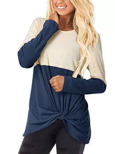 YOINS Pullover & Strickmode YOINS Damen Oberteile Pulli Langarmshirt Tshirt Asymmetrisch Rundhals Ausschnitt Sweatshirt Lose Jumper Patchwork