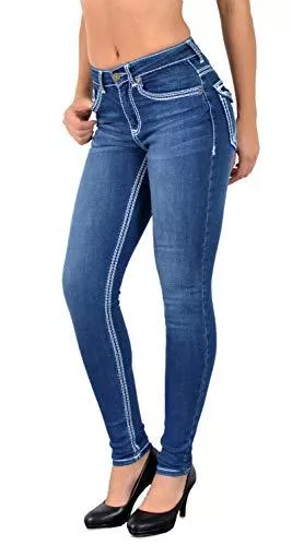 ESRA Jeans ESRA Damen Jeans Skinny Jeanshose Damen Hose Dicke Naht Jeanshosen Damenjeans bis große Größen J420