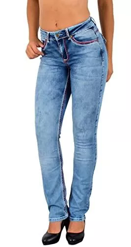 ESRA Jeans ESRA Damen Jeans Jeanshose Damen Hose Straight Leg Dicke Naht Jeanshosen Damenjeans bis große Größen J755