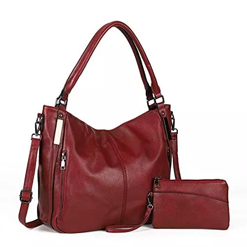 Gladdon Taschen & Rucksäcke Damen Handtaschen Groß Shopper Lederhandtasche Schultertasche Umhängetasche Geldbörse Hobo Damen Taschen Set 2pcs（Rot）
