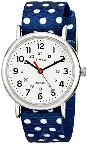 Timex Uhren Timex Weekender Damen-Armbanduhr, 38 mm Blau/weiße Punkte