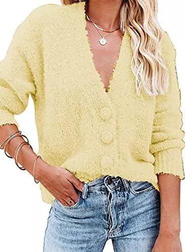 Uusollecy Pullover & Strickmode Uusollecy Damen Pullover, Sexy V-Ausschnitt Wickelpullover, Prinzessin Ärmel Strickjacke, Casual Langarm Outwear Stricken Sweater Strickpullover Mit Gürtel