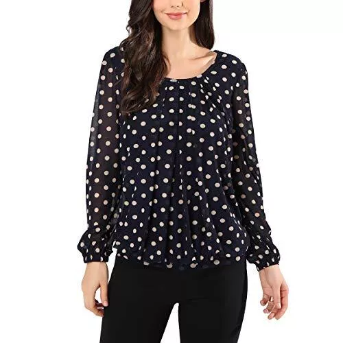 Avtosrno Langarmblusen Damen Langarm Tops Tops Floral Mesh Plissee Rundhals Shirt Stretch Casual Tops