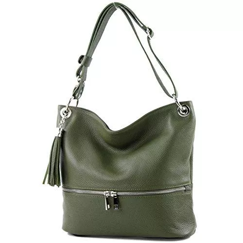 modamoda de Taschen & Rucksäcke modamoda de - T143 - ital Schultertasche Umhängetasche aus Leder