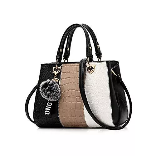 NICOLE &amp; DORIS Taschen & Rucksäcke NICOLE &amp; DORIS 2022 Neue Frauen Tasche Damen Leder Handtasche Mode Umhängetasche Mit Pompon abnehmbarem Schultergurt Handtasche Schwarz